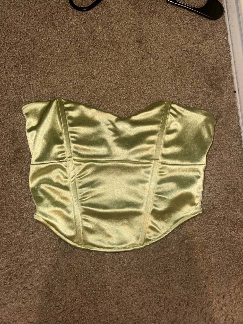 Forever 21 Satin Strapless Corset Top in Light Green